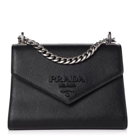 prada saffiano cuir calfskin monochrome chain shoulder bag nero black|prada saffiano leather handbags.